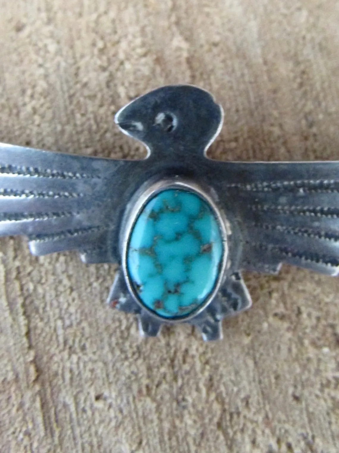 FRED HARVEY ERA Vintage 30s Silver and Turquoise Thunderbird Brooch