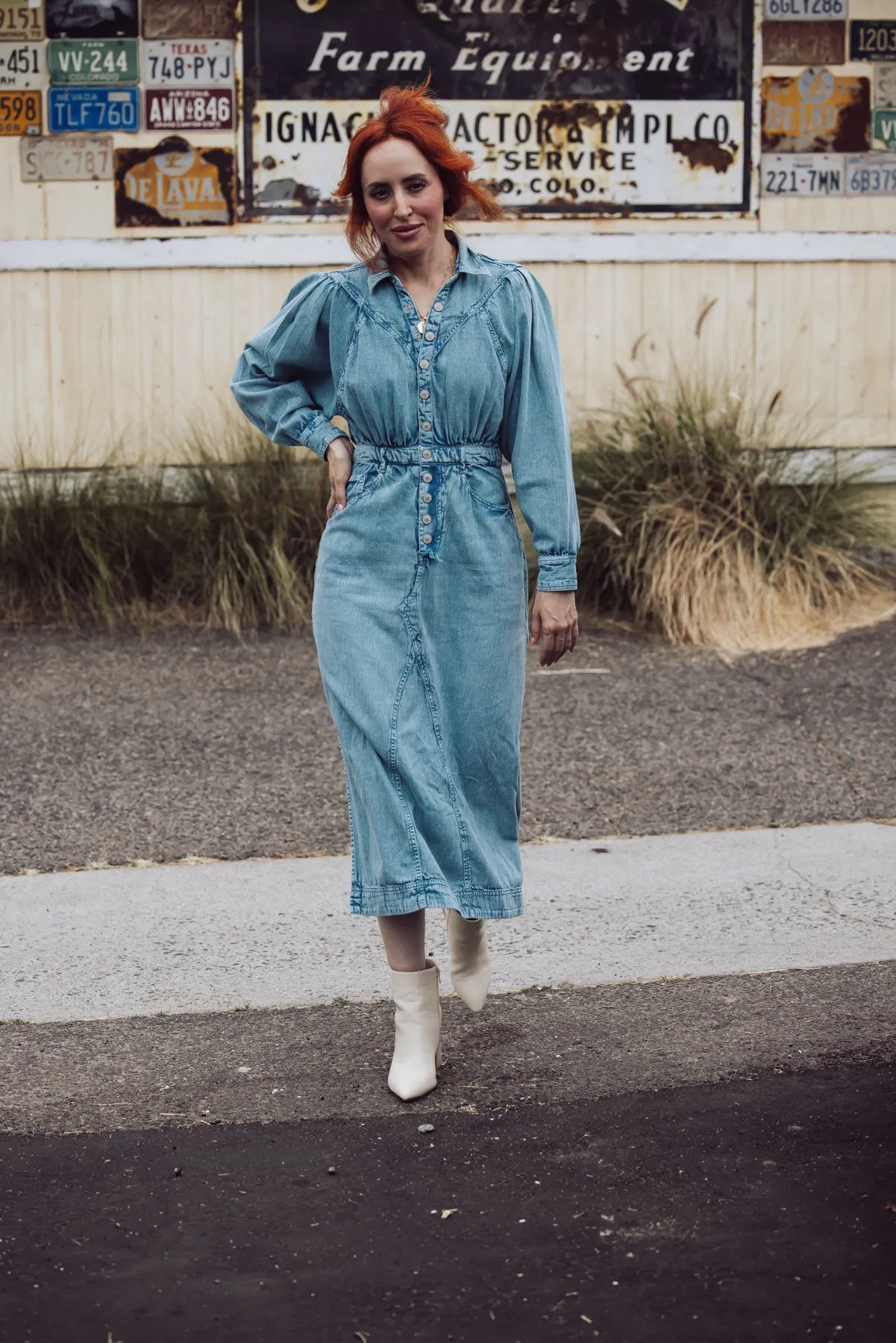 Free People Mad Love Denim Midi Dress