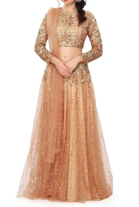 Gold lehenga embellished in sequin embroidery