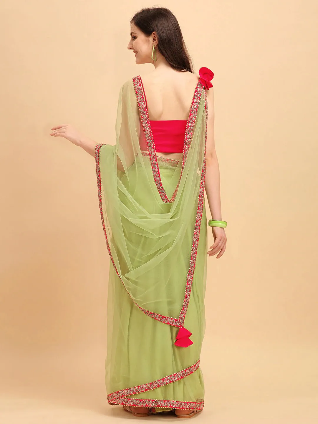 Green & Red Net Saree