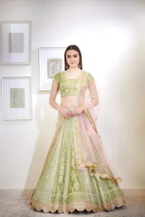 Green Embroidered Lehenga