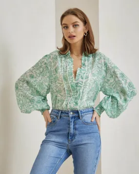 Henne Blouse Blue Floral Green