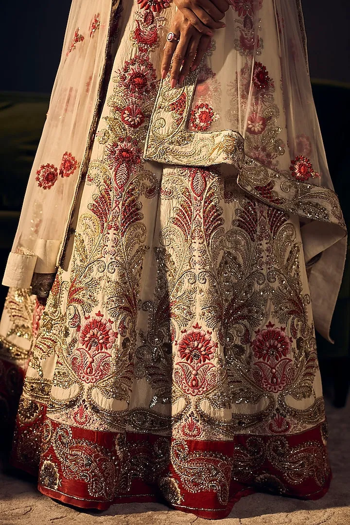 Ivory & Red Floral Lehenga Set