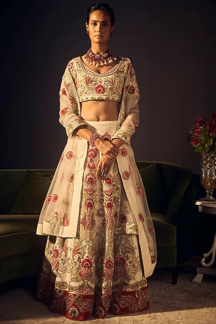 Ivory & Red Floral Lehenga Set