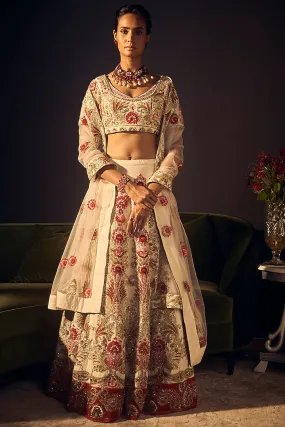 Ivory & Red Floral Lehenga Set