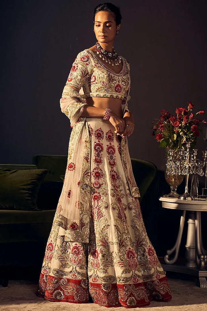 Ivory & Red Floral Lehenga Set