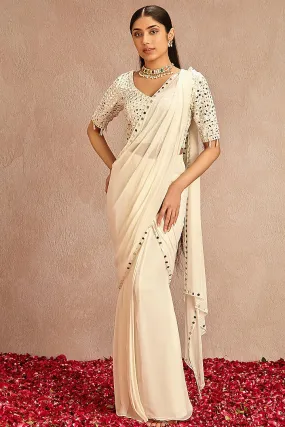 Ivory Blended Pre-Draped Saree