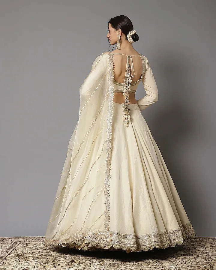 Ivory Cotton Chanderi Lehenga