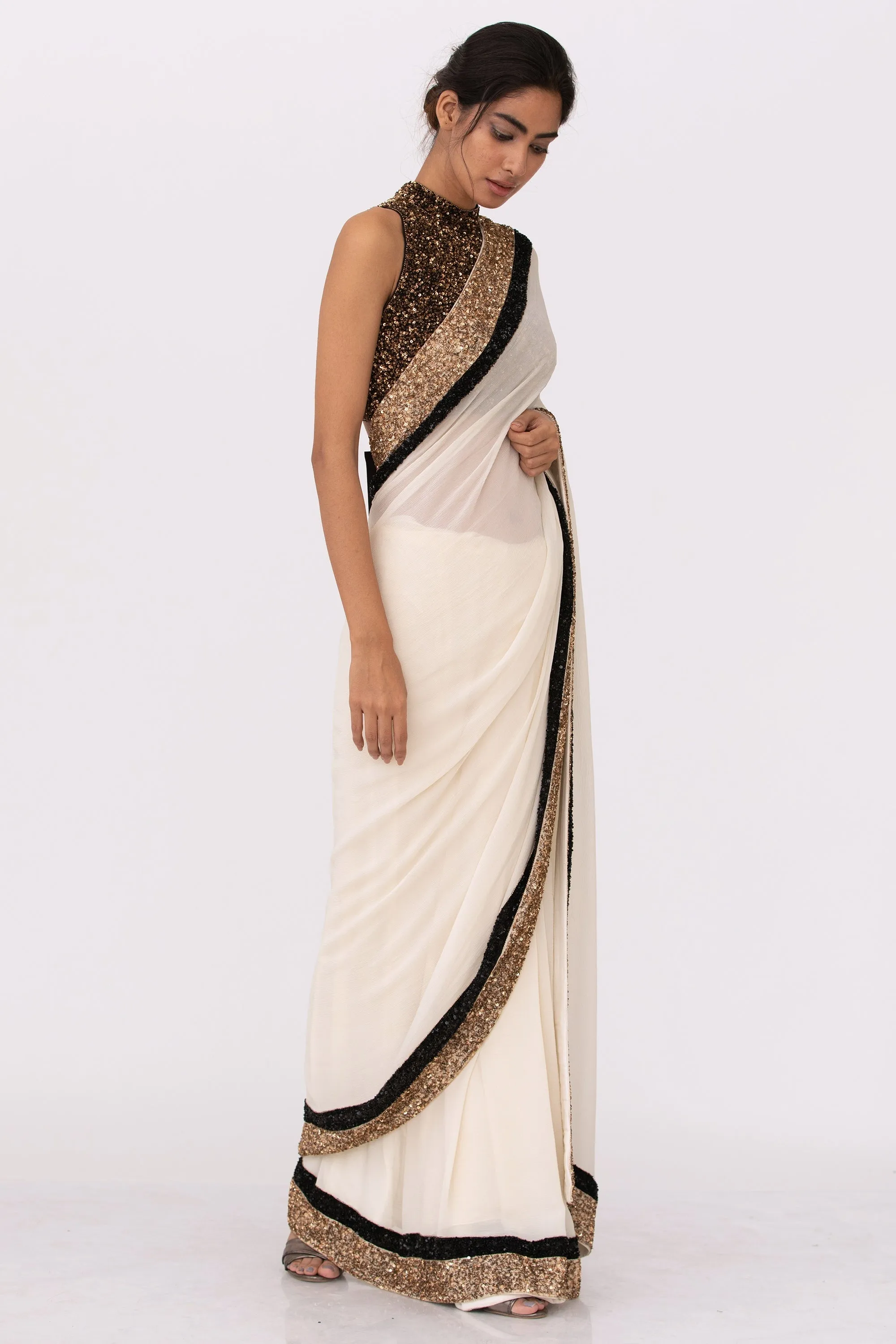 Ivory Gold Saree