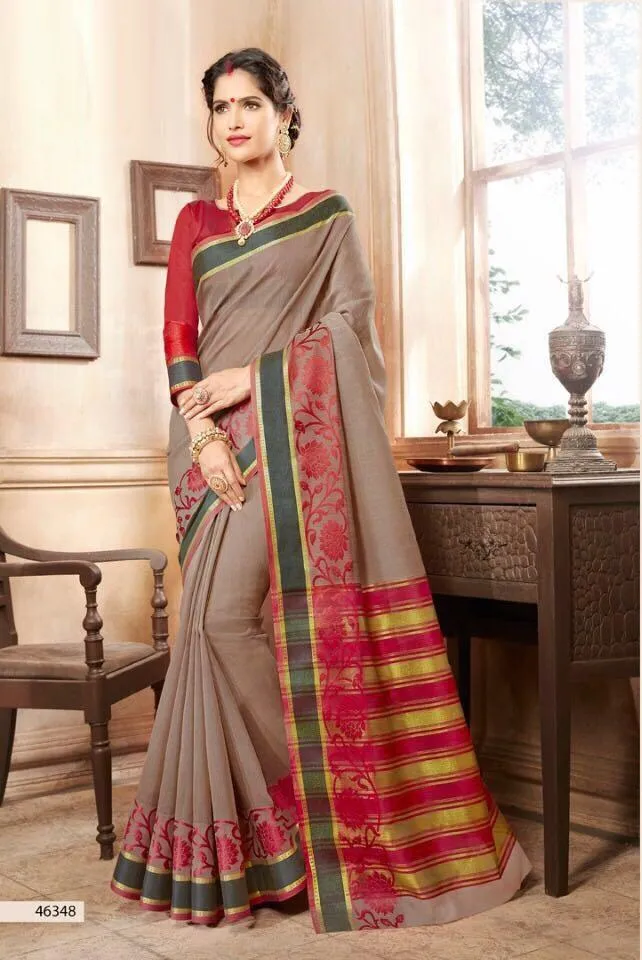 Khadi Faux Silk Saree Collection- gray