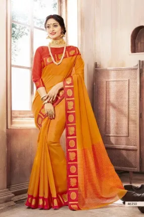 Khadi Faux Silk Saree Collection- orange