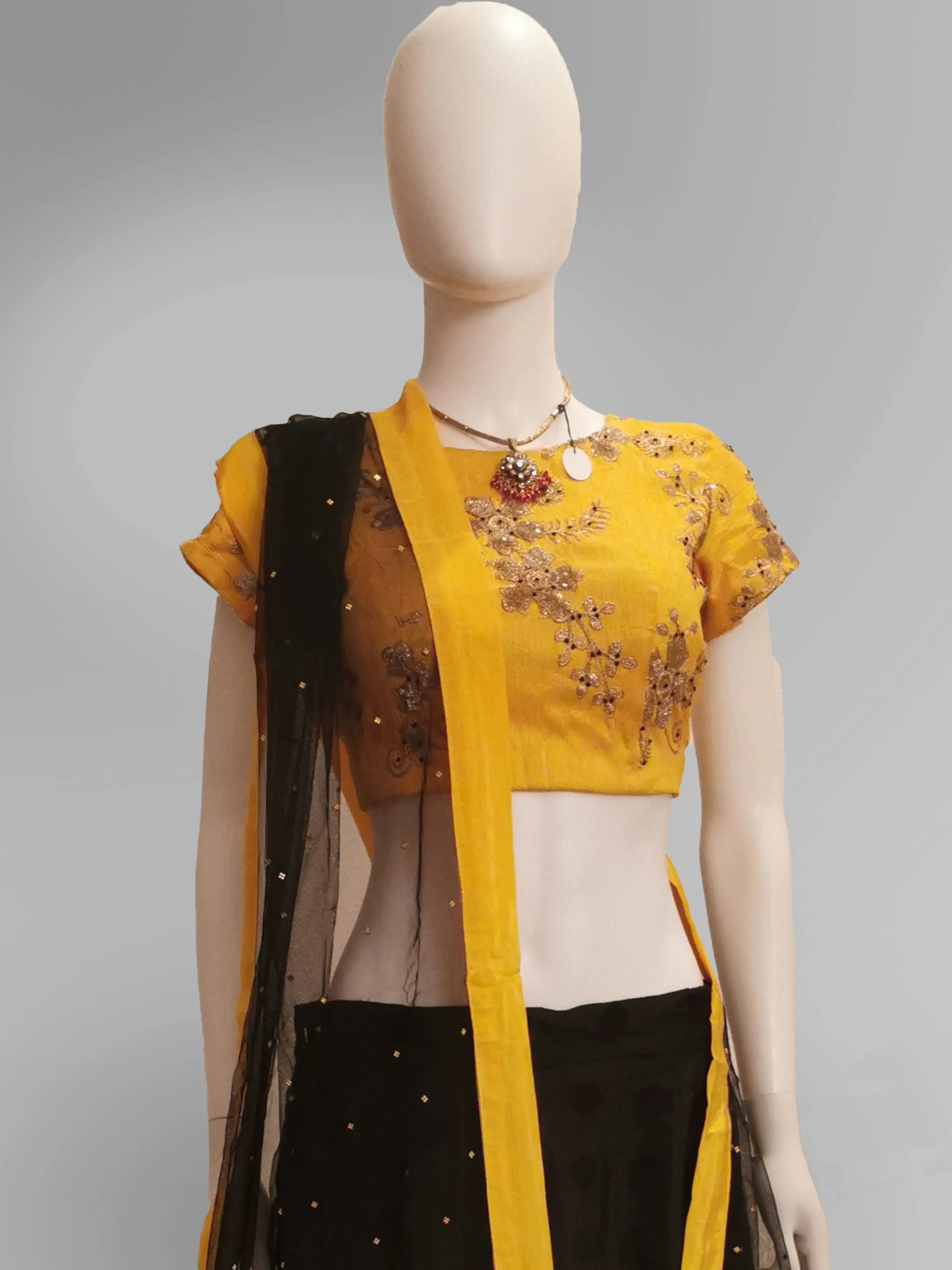 Lehenga in Black and Yellow