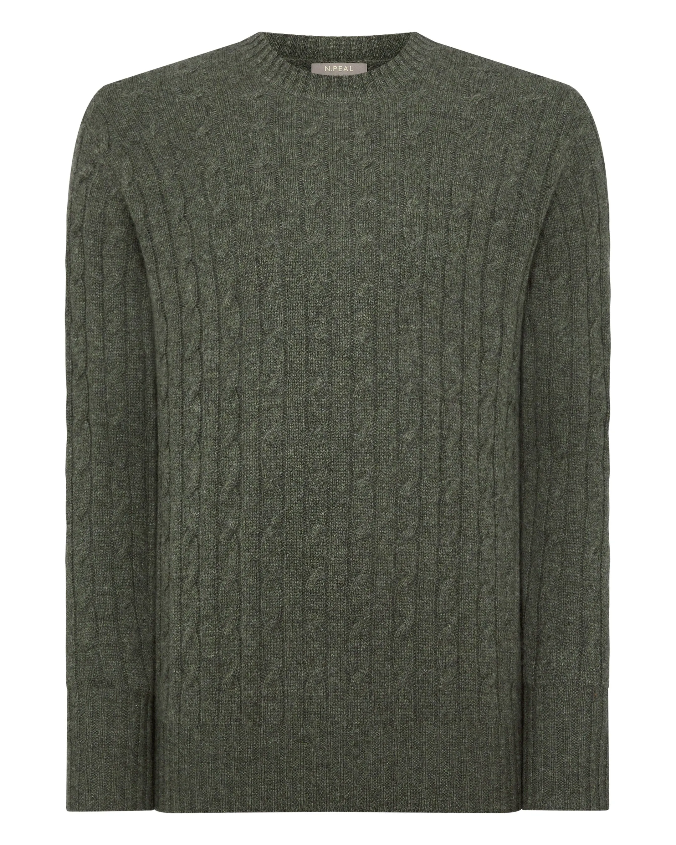 Men's Thames Cable Round Neck Cashmere Jumper Moss Green