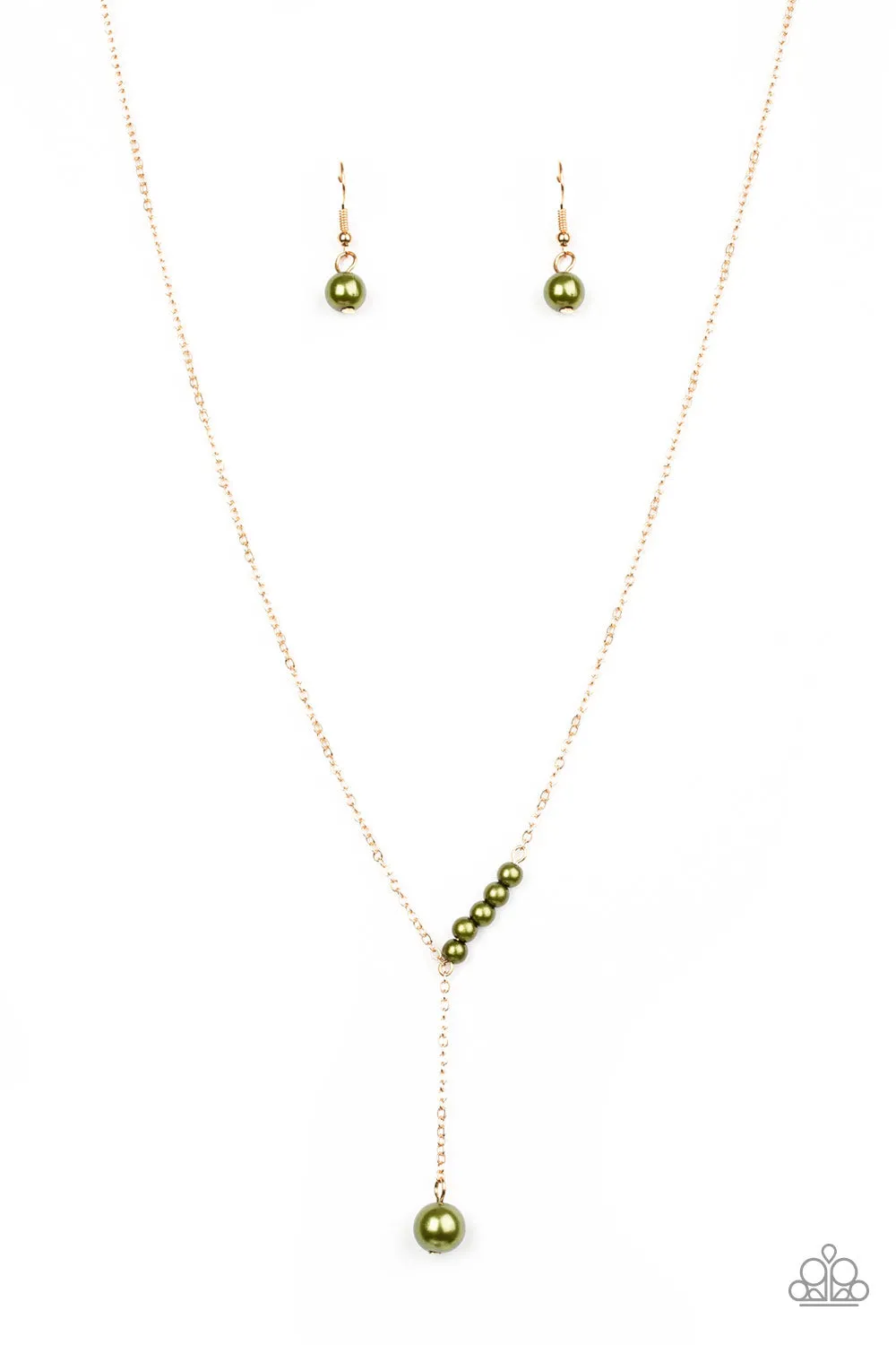 Paparazzi Necklace ~ Timeless Taste - Green Pearl Dainty Necklace