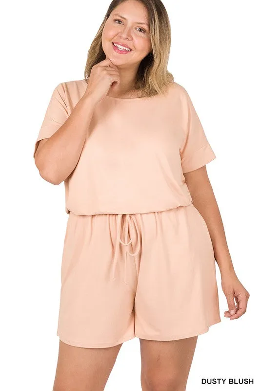 PLUS BRUSHED DTY ROMPER WITH POCKETS