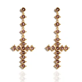 Saint Cross Beaded Earrings Plum