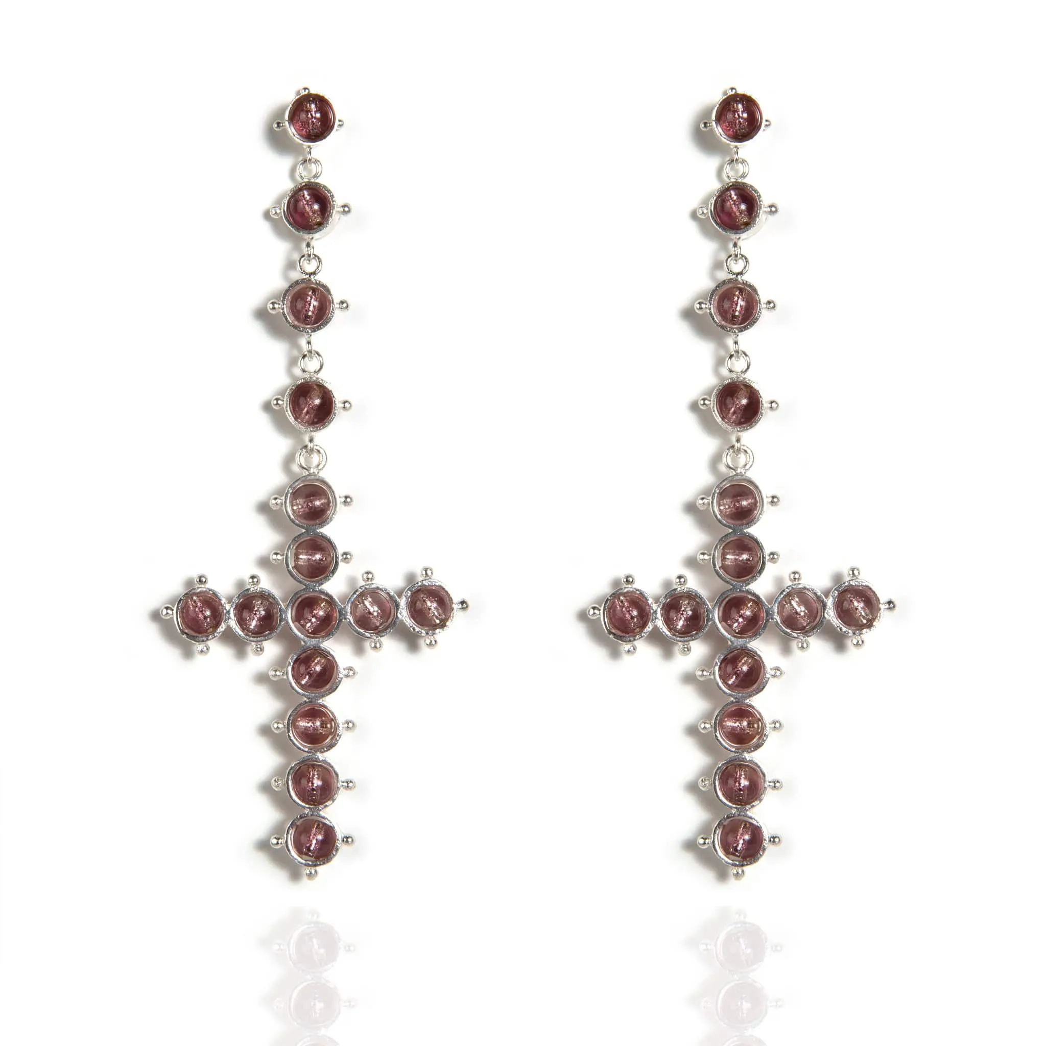 Saint Cross Beaded Earrings Plum