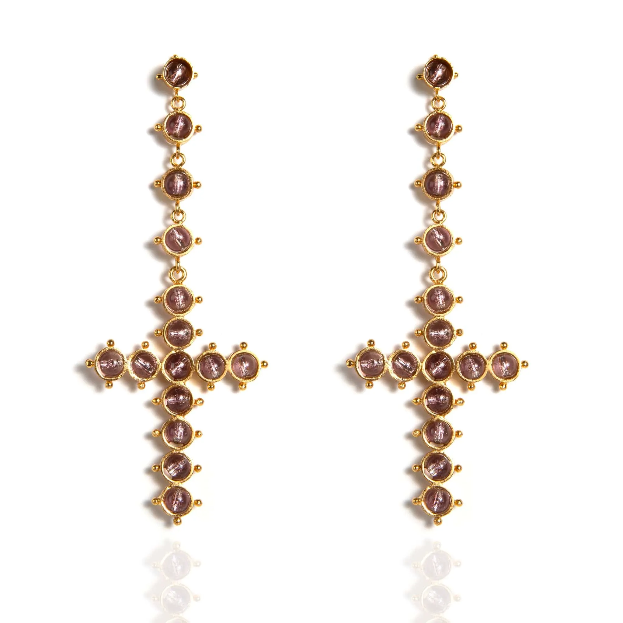 Saint Cross Beaded Earrings Plum