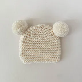 Set Newborn Beanie   Pom Booties, Ivory