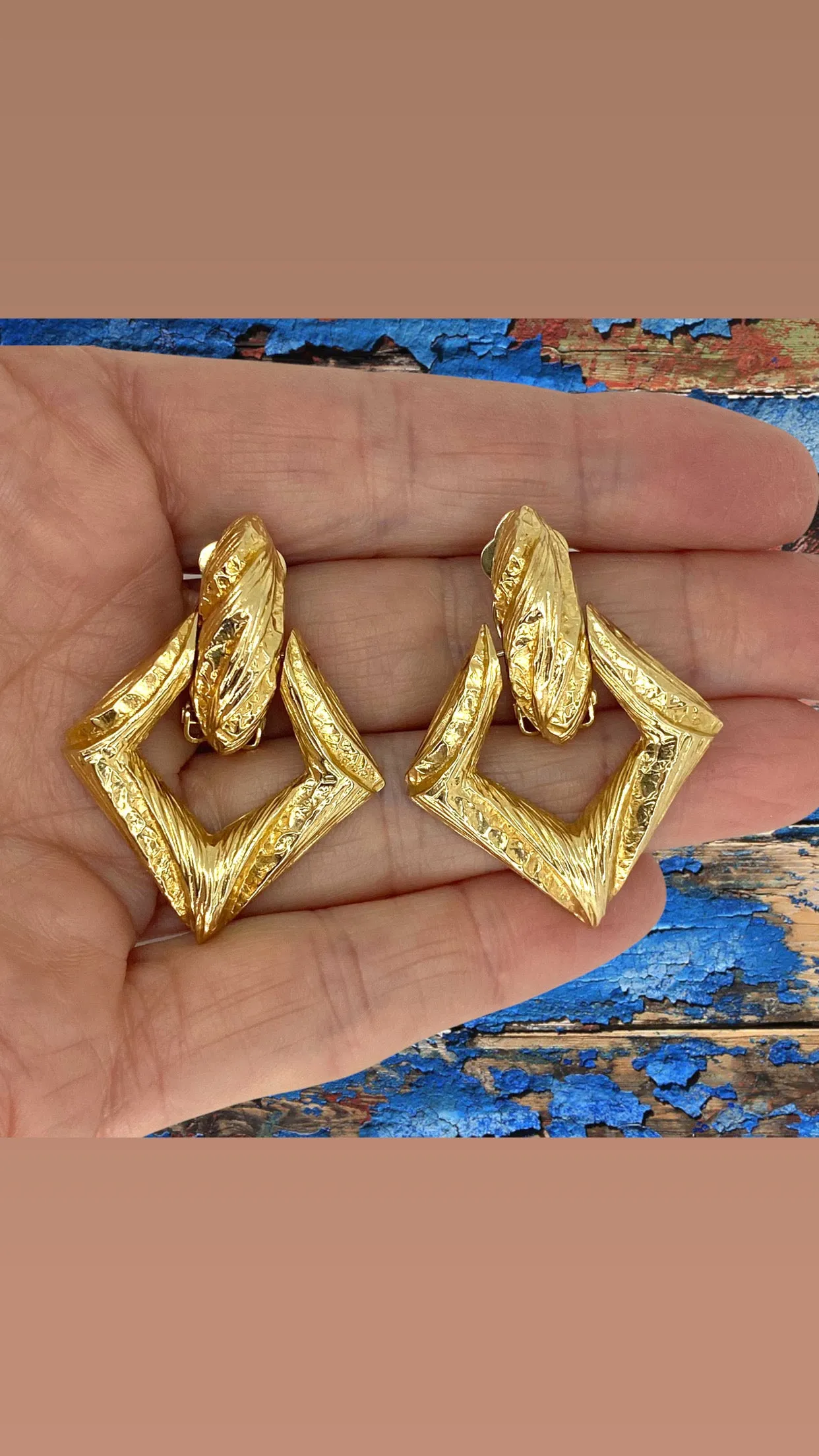 Vintage 14K Yellow Gold Large Door Knocker Style Earrings