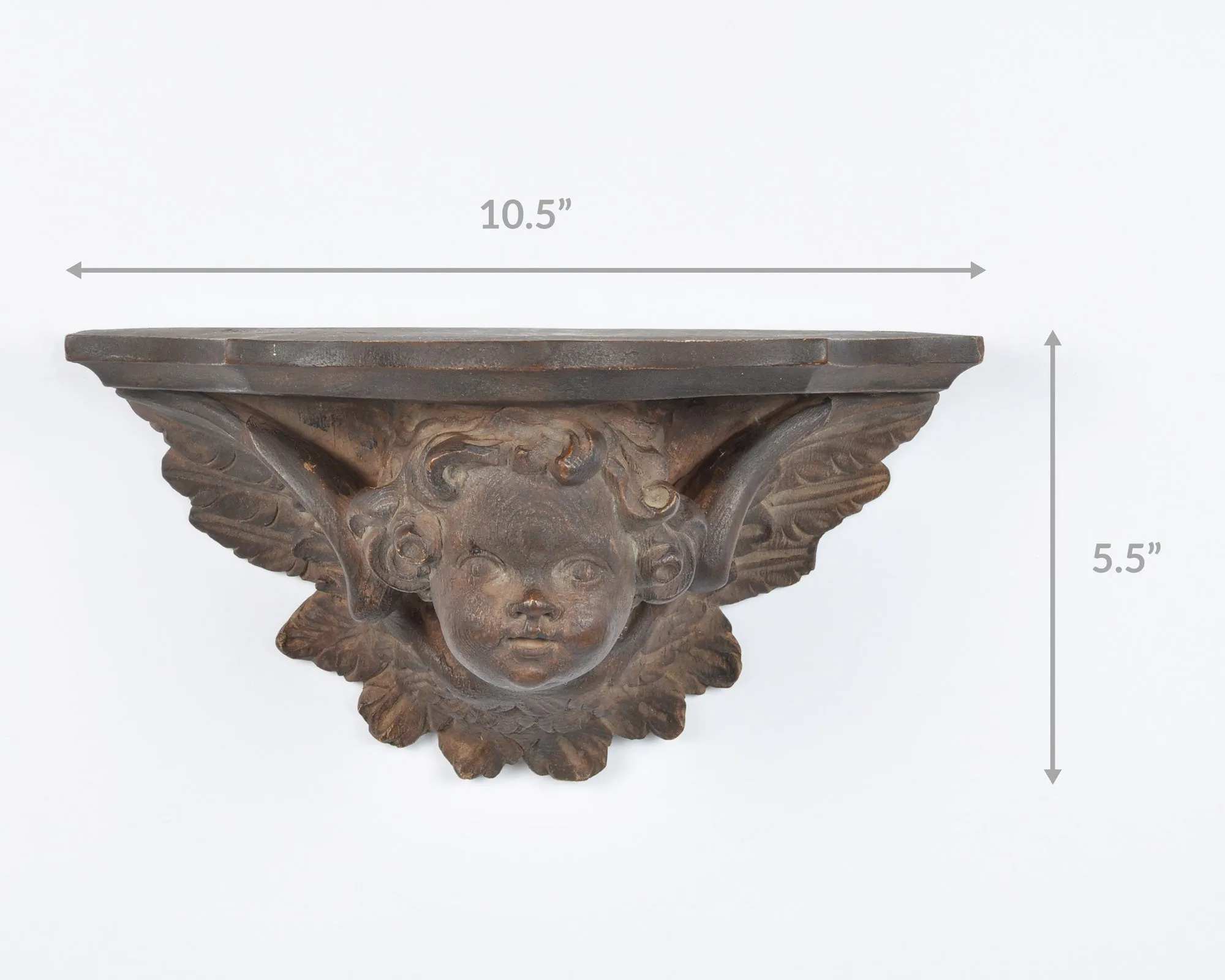 Vintage Winged Cherub Wall Hanger Shelf-Angel With Wings Wall Ornament-Burnt Umber Brown-RARE FIND