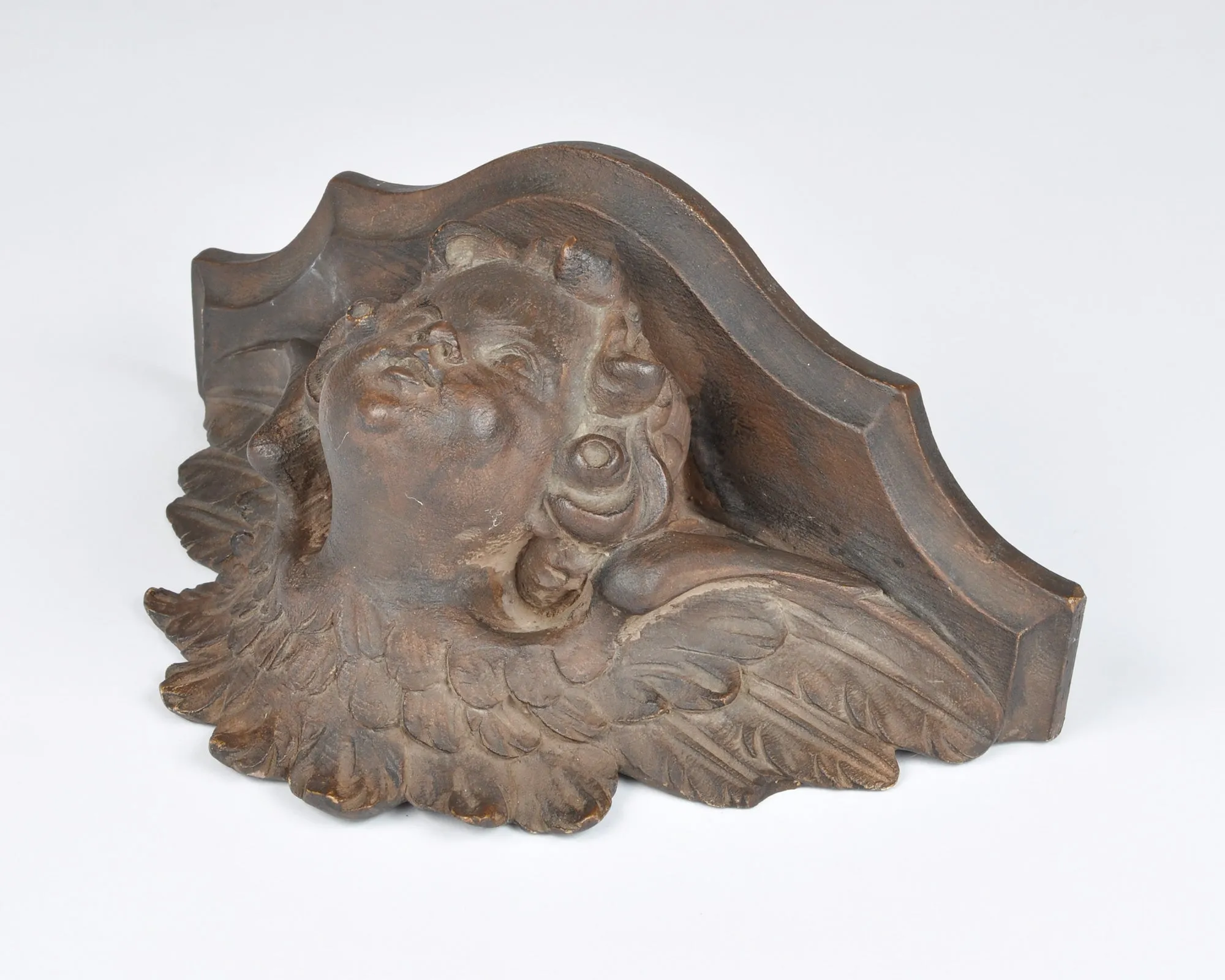 Vintage Winged Cherub Wall Hanger Shelf-Angel With Wings Wall Ornament-Burnt Umber Brown-RARE FIND