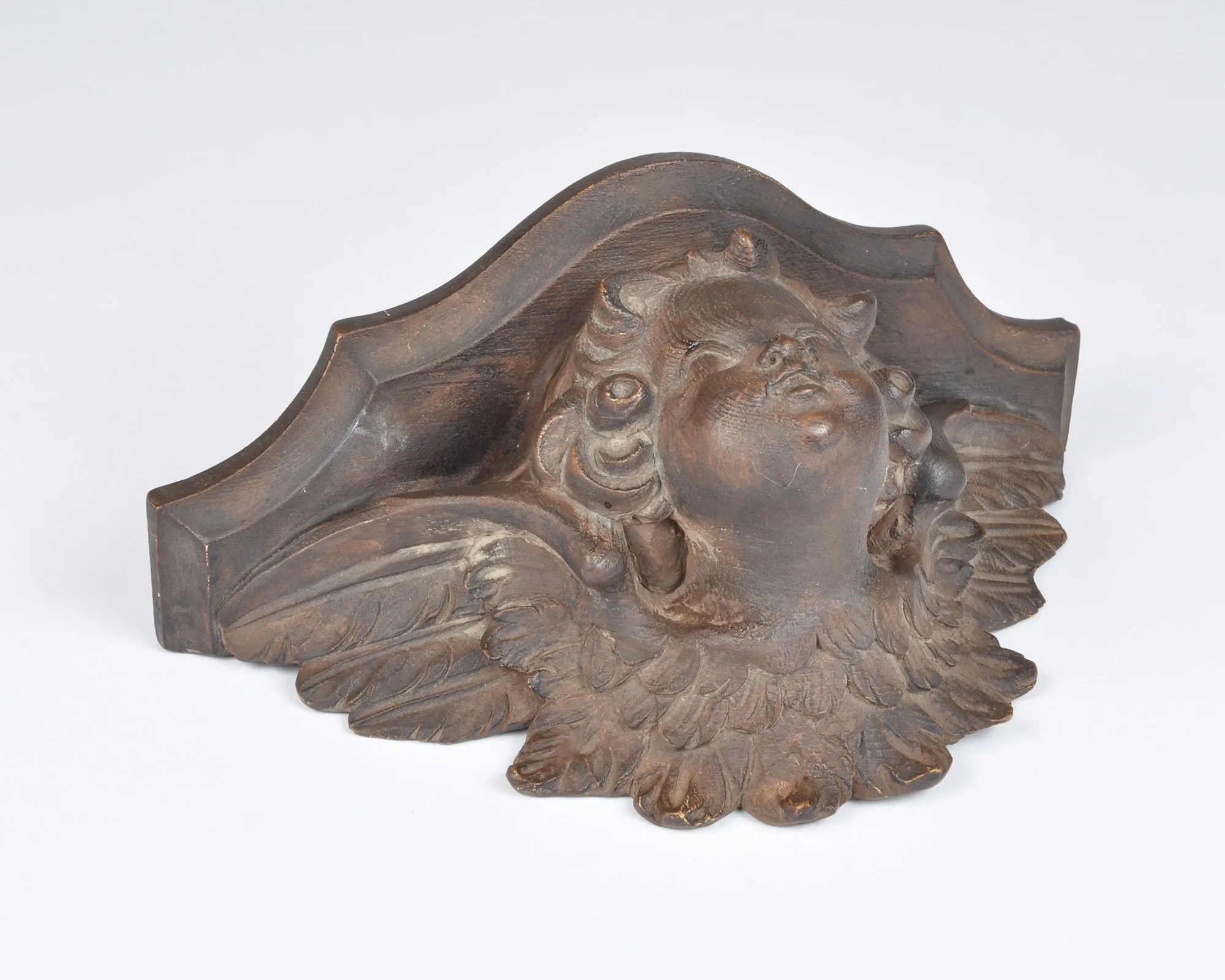 Vintage Winged Cherub Wall Hanger Shelf-Angel With Wings Wall Ornament-Burnt Umber Brown-RARE FIND