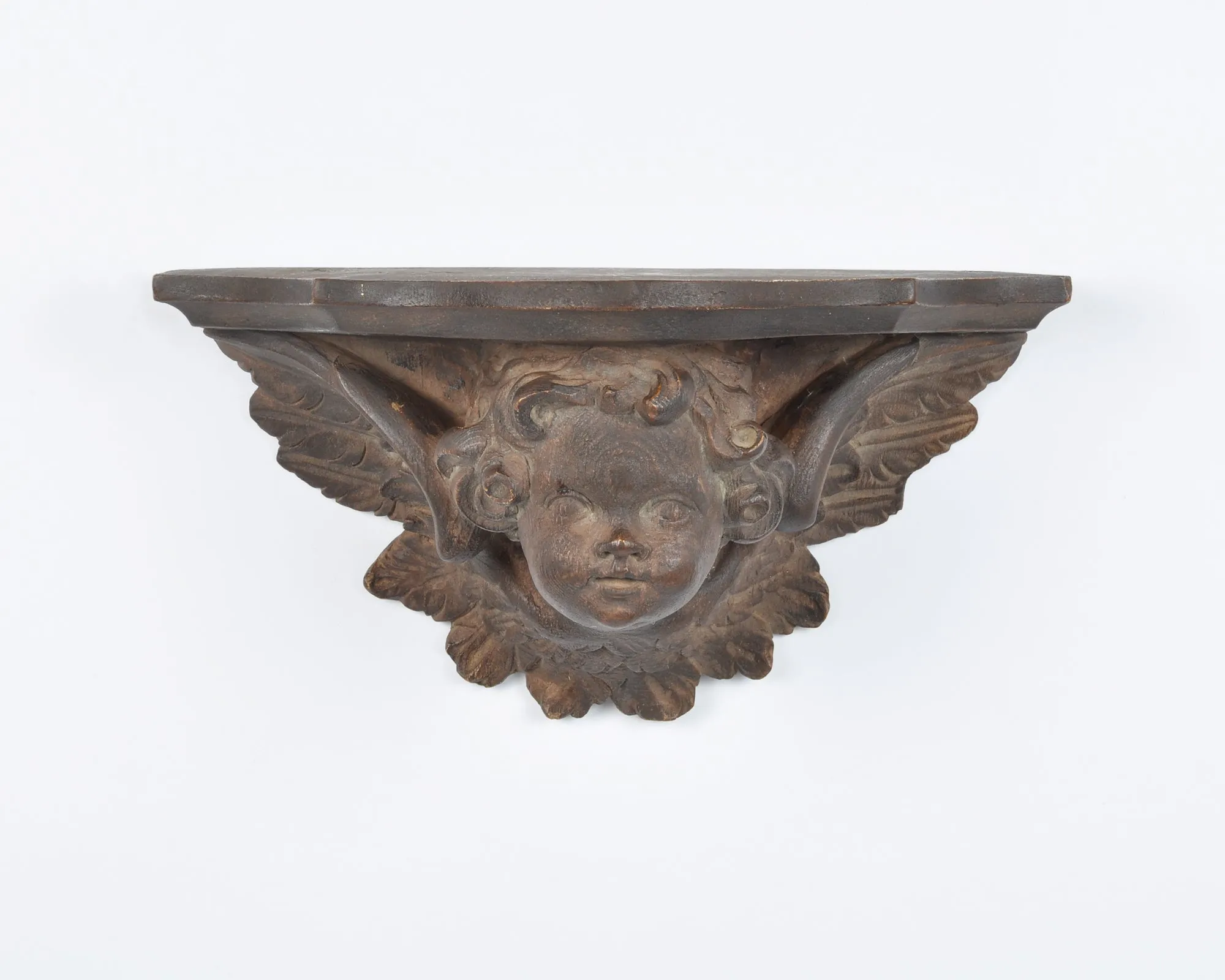 Vintage Winged Cherub Wall Hanger Shelf-Angel With Wings Wall Ornament-Burnt Umber Brown-RARE FIND