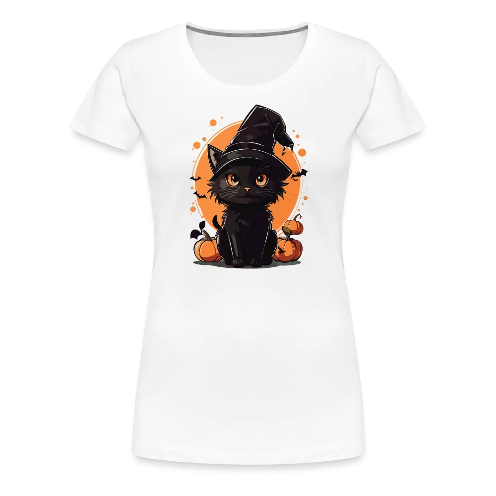 Women's 'Frightful Feline' Premium Tee: Unleash Your Inner Cat-tastrophic Halloween Spirit