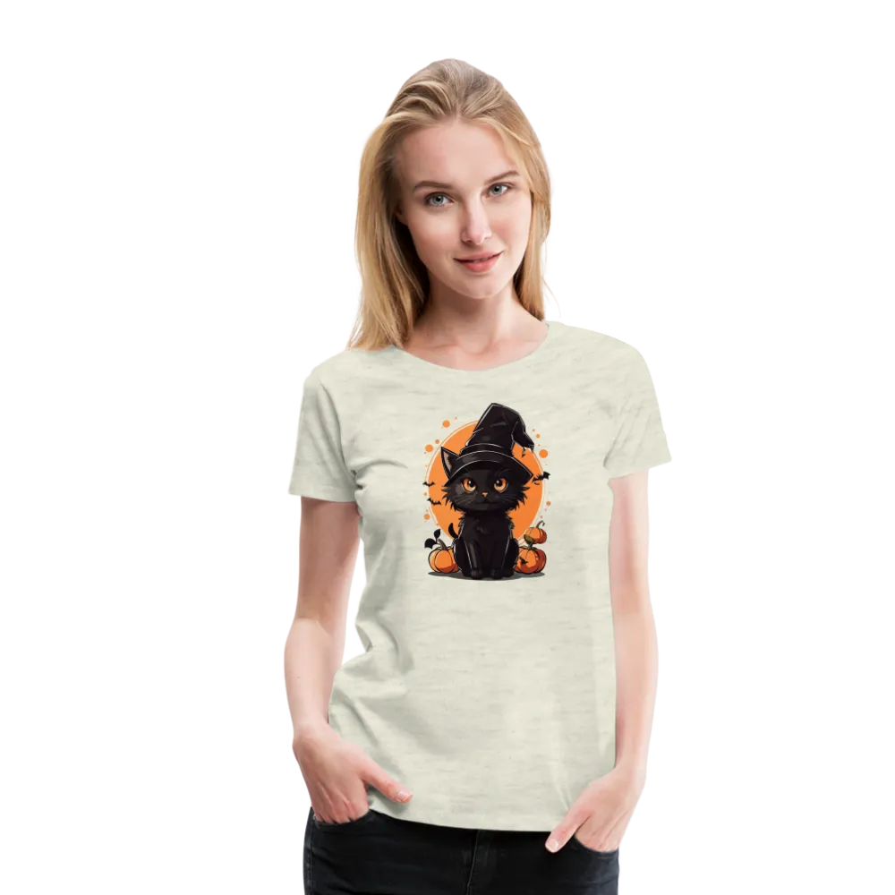 Women's 'Frightful Feline' Premium Tee: Unleash Your Inner Cat-tastrophic Halloween Spirit