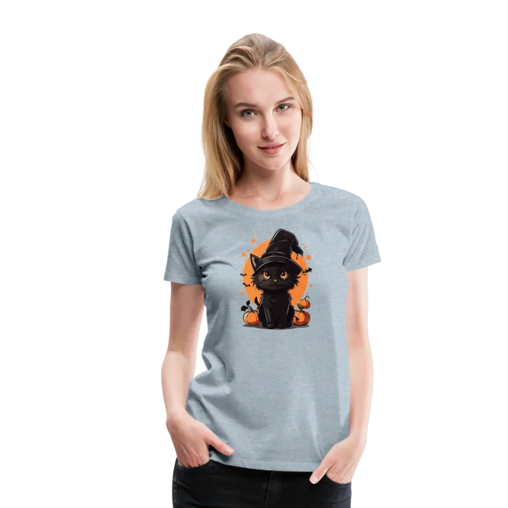 Women's 'Frightful Feline' Premium Tee: Unleash Your Inner Cat-tastrophic Halloween Spirit