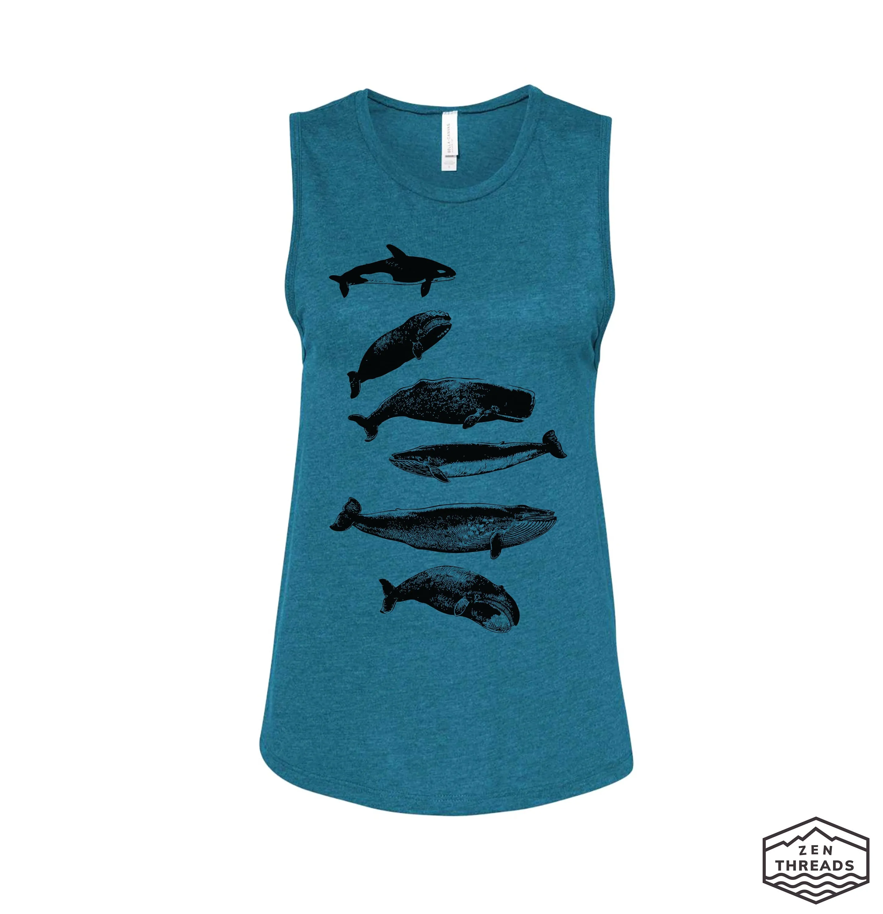 Womens WHALES Muscle Tank workout fitness tee ocean lover big fish waves top t-shirt beach apparel ladies sleeveless top orca whale watching